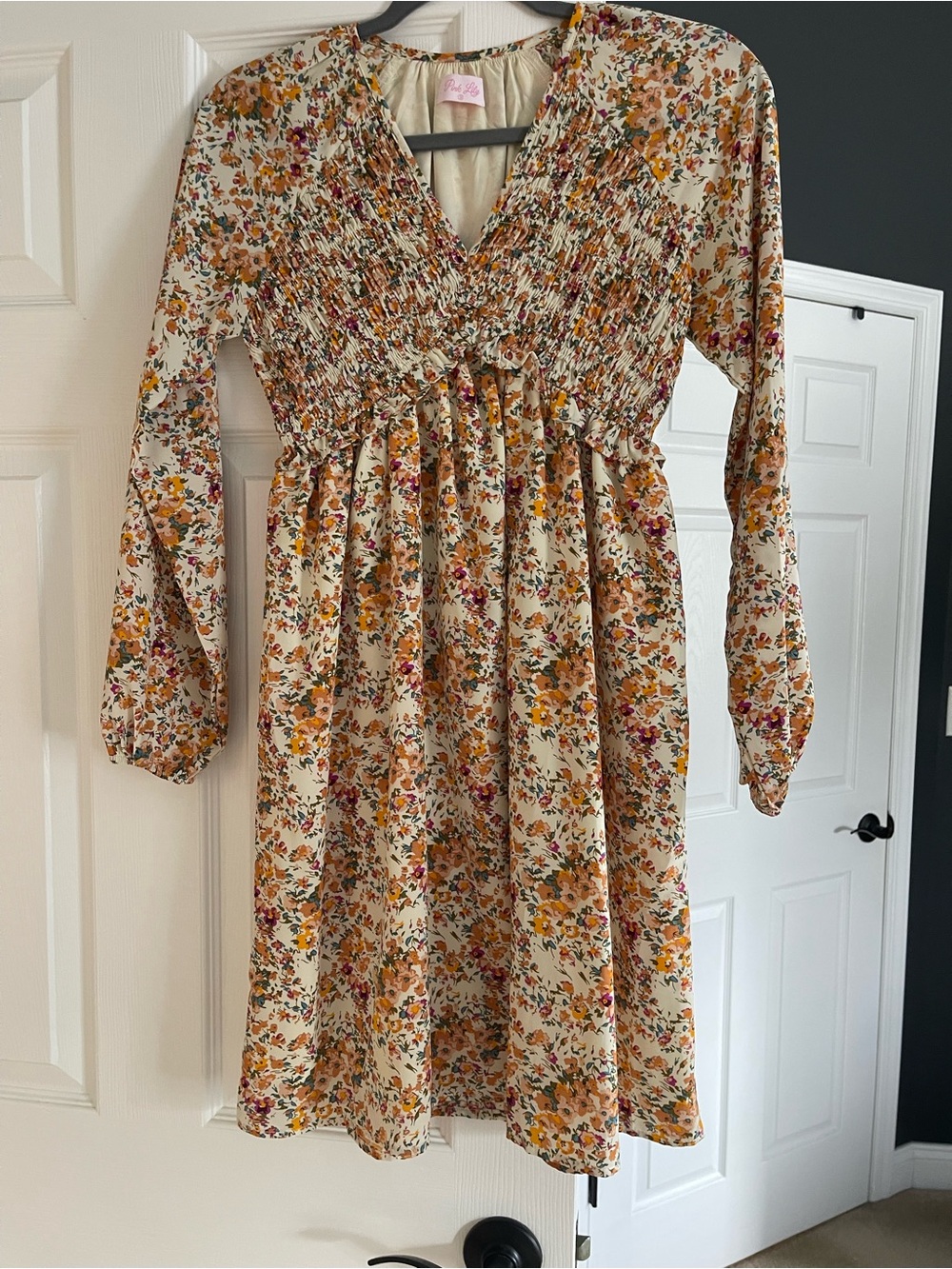 Pink Lily Floral Smocked V-Neck Women’s Dress - Cream Multi